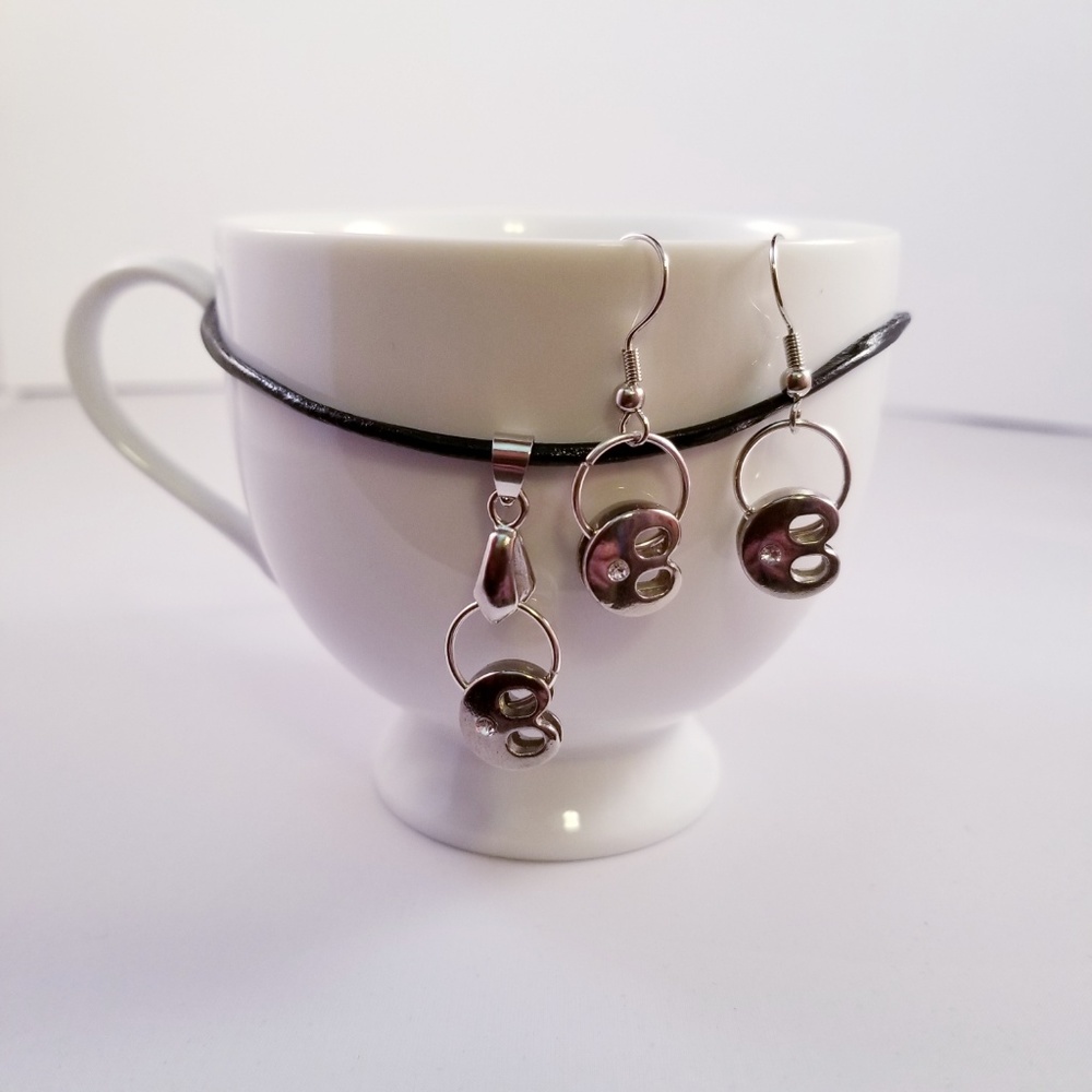 Leather Cord Silver Initial B Necklace Set